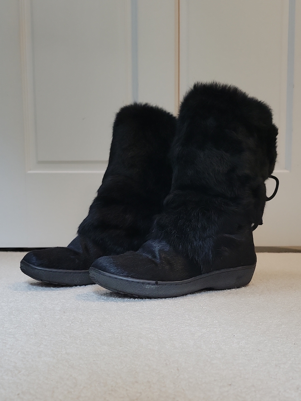 Oscar Sport Apres Ski Black Real Fur Mid-Calf Women's Boots